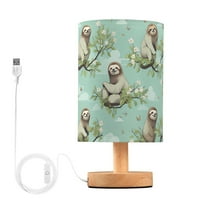 Sloth with Leaves Bedside Table Lamp LED Warm Lights with USB Charging Port Retro Cylinder Desk Lamps