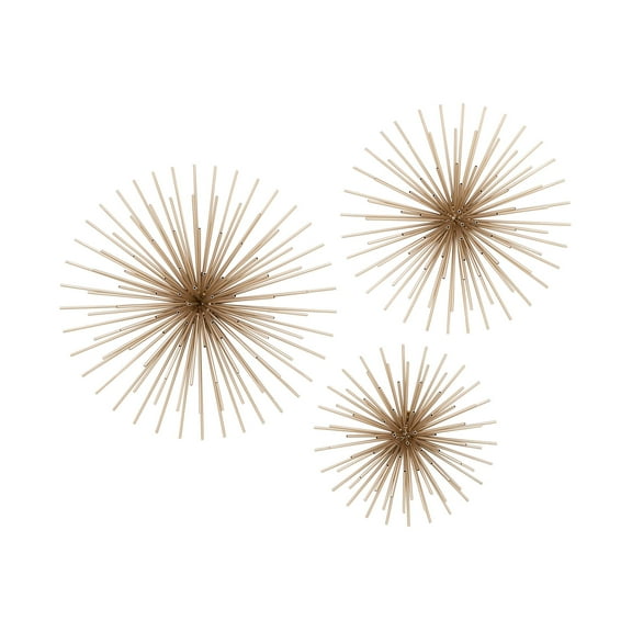 DecMode Contemporary Gold Metal 3D Starburst Wall Décor, Set of 3 16", 20", 24"D