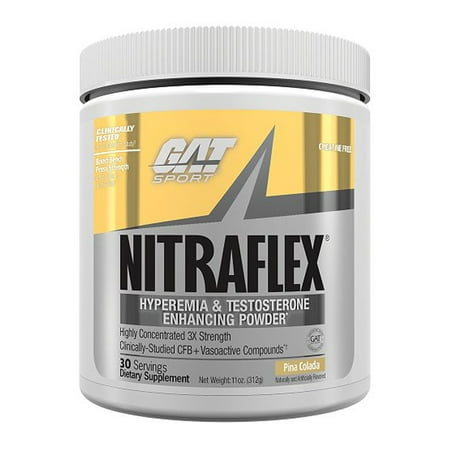GAT Sport Nitraflex Testosterone Enhancing Pre Workout Powder, Pina Colada, 30