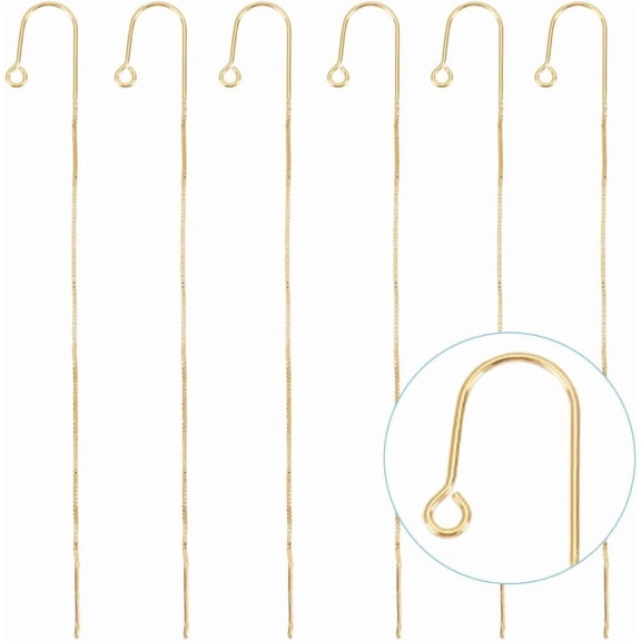 12Pcs 93mm Ear Threads 18K Gold Plated Tassel Threader Earrings with 925 Sterling Silver Pins and Loop U-Shaped Drop Earring Threader Findings Long Chain for DIY Jewelry Making Gold