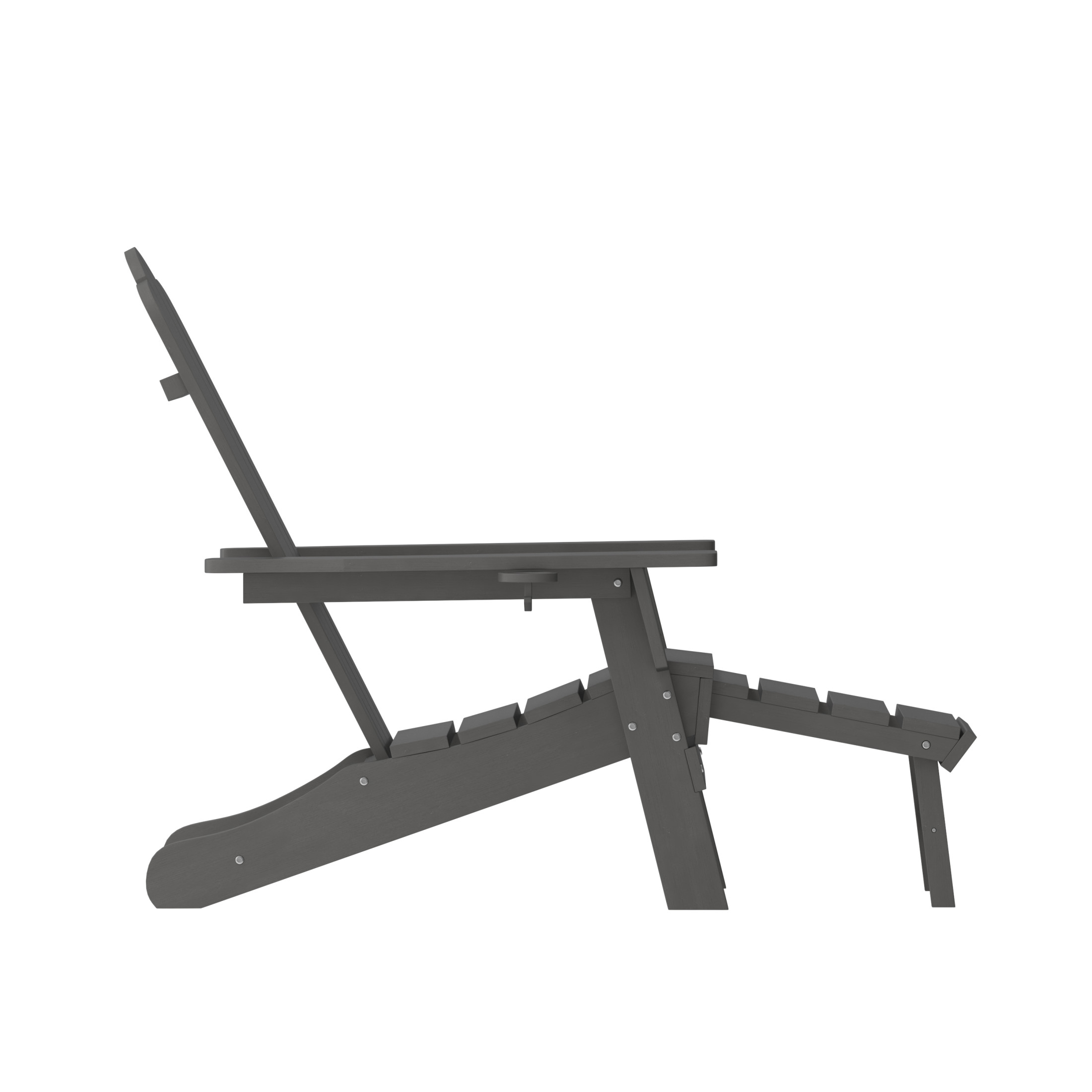 BizChair HDPE Adirondack Chair with Cup Holder and Pull Out Ottoman, All-Weather HDPE Indoor/Outdoor Lounge Chair in Gray, Set of 2
