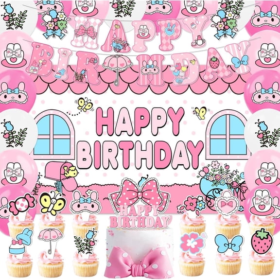 42 count Cute My Melo Birthday Party Decorations Includes Cake Toppers,Cupcake Toppers, Banner, Backdrop, Balloons -  Theme Party Supplies Set for  Shower
