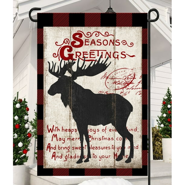 Red Black And Brown Season Greetings Christmas Decorative Rectangular Garden Flag 18 X 12 Walmart Com Walmart Com
