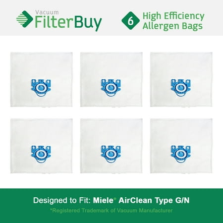 6 - Miele GN Vacuum Bags.  Miele 10123210.  Designed by FilterBuy to replace Miele AirClean GN Vacuum