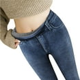 thumbnail image 2 of Dyfzdhu Fleece Lined Jeans for Women Imitation Denim High Waisted Loose Thickened Warm Plush Stretch Skinny Pants, 2 of 9