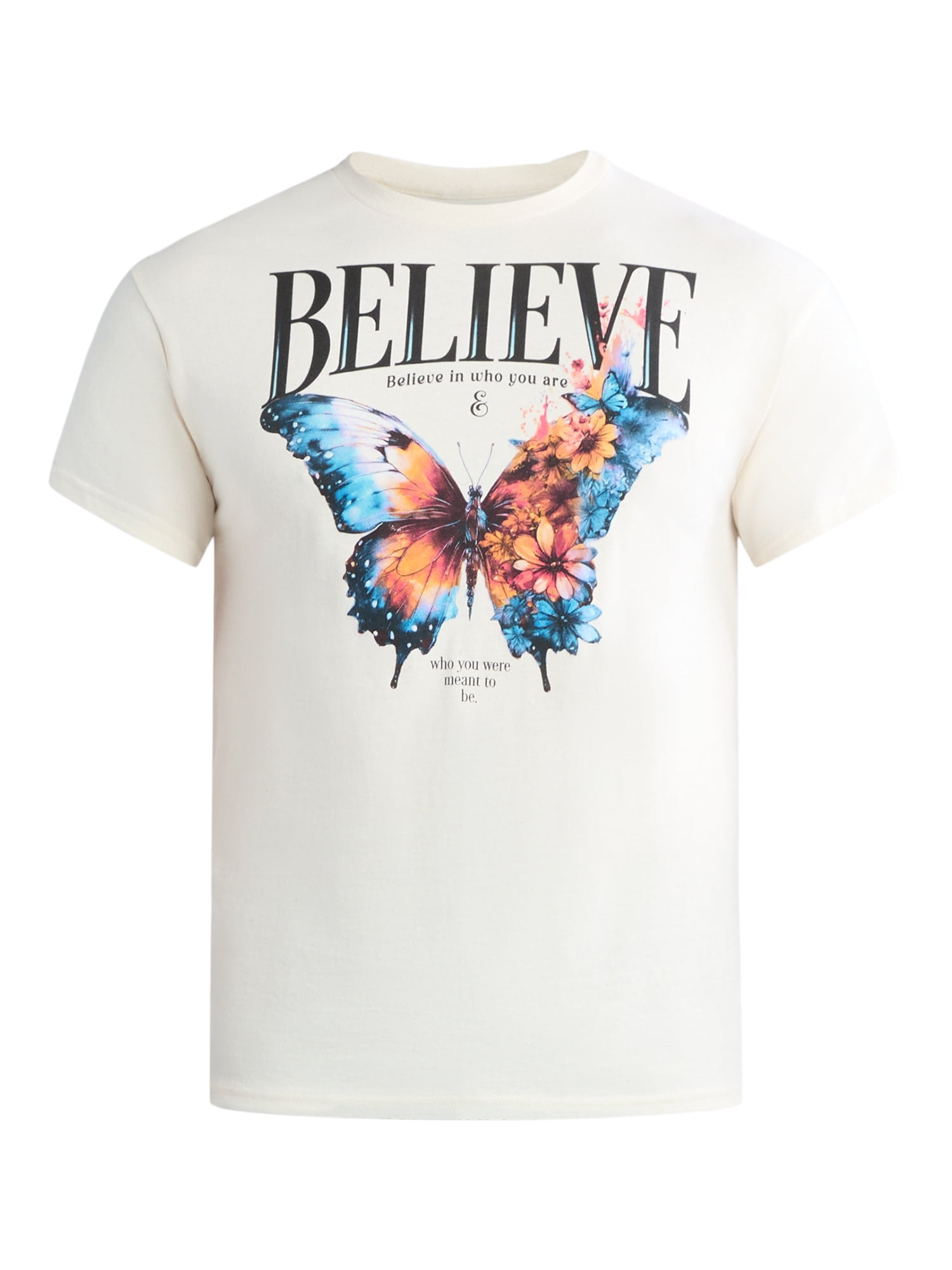 Men's and Big Men's Believe in Yourself Butterfly Cotton Graphic Tee, Sizes S-3XL