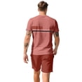 thumbnail image 3 of Mens Beach Outfits 2 Piece Sets Short Sleeve Crewneck T-Shirts Drawstring Elastic Waist Shorts Outfits with Pockets Color Block Outfits Summer Beach Vacation Breathable Athletic Wear,Hot Pink M, 3 of 6