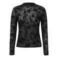 thumbnail image 7 of Lace Mesh Sheer Long Sleeve Tops for Women Neck Ted See Through Tee Going Out Fitted Tight T Shirts Blouses L, 7 of 7