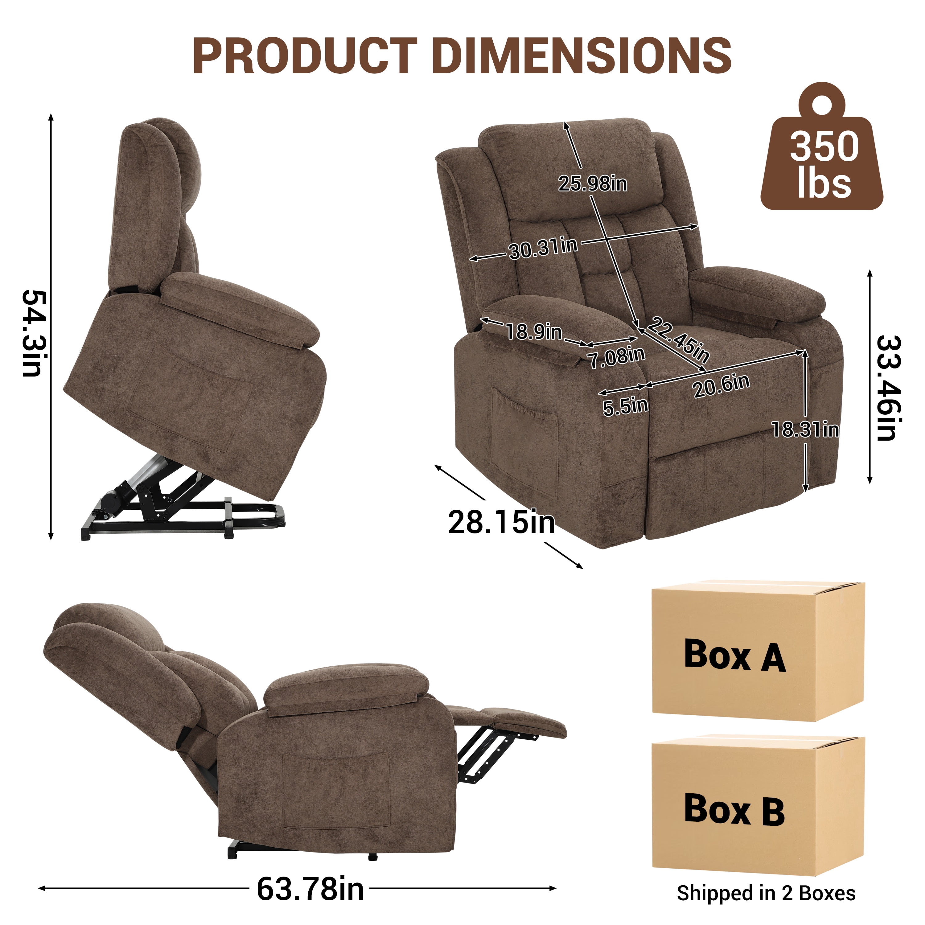 Power Lift Recliner Chair, UHOMEPRO Electric Lift Chair for Elderly with Remote Control, Stand Assist Recliner Chair for Living Room, 350 lbs Capacity, Brown