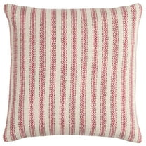 Rizzy Home Ticking Stripe Cotton with Zipper Closer Decorative Throw Pillow, 20" x 20", Red