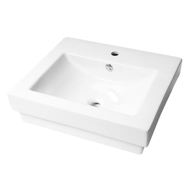 ALFI Brand ABC701 24 in. Rectangular Semi Recessed Ceramic Sink with Faucet Hole, White