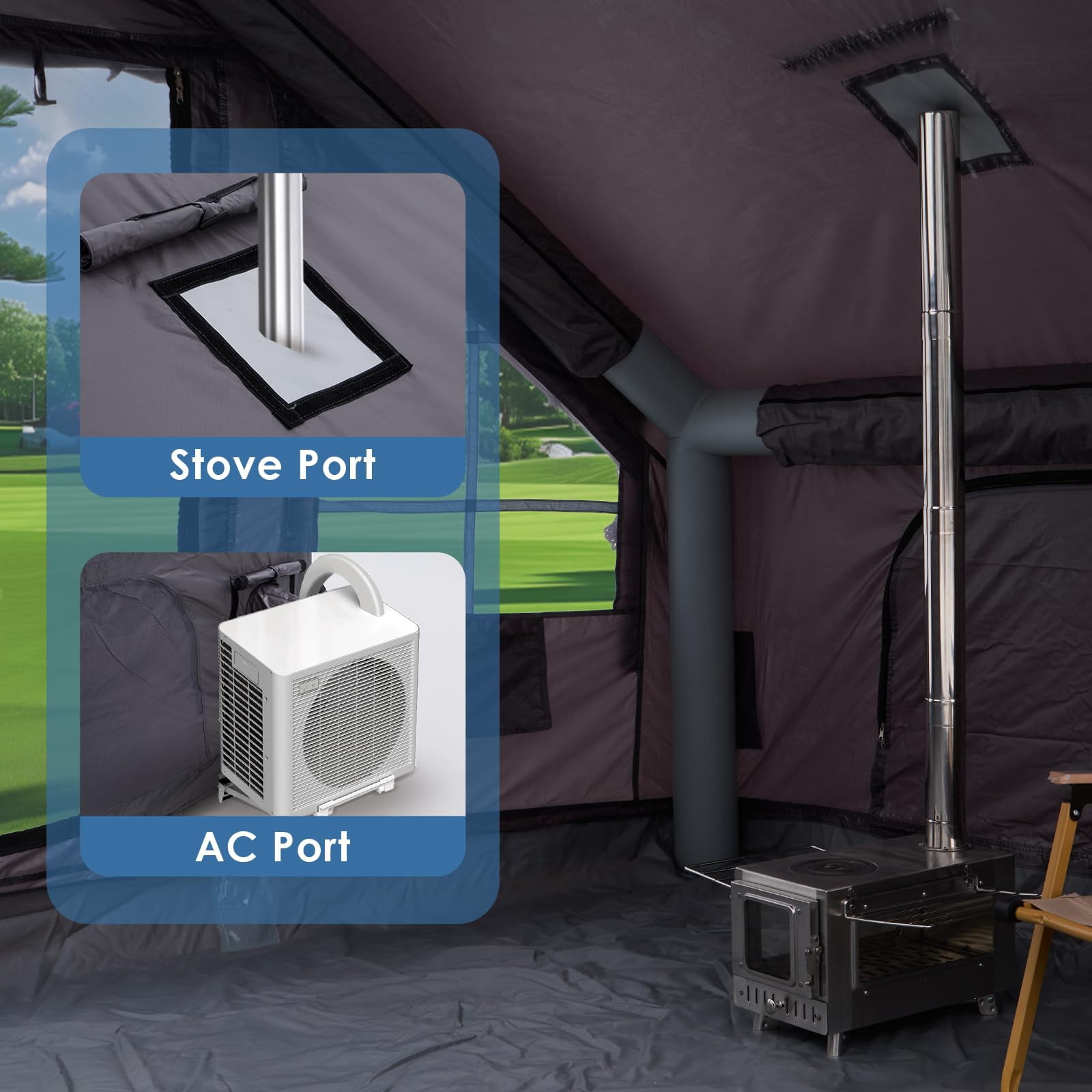 Inflatable Camping Tent With Electric Air Pump - 420d Heavy Duty Oxford 5 Min Auto-inflation Panoramic Stargazing Skylight 4 Season Luxury Glamping Cabin  4-10 Person Multiple Sizes