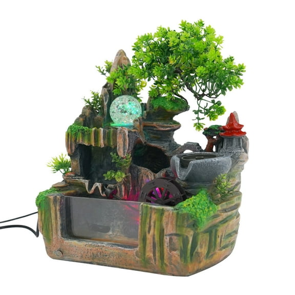 110V Feng Shui Water Sound Desktop Fountain Indoor Rockery Waterfall Fountain W/LED