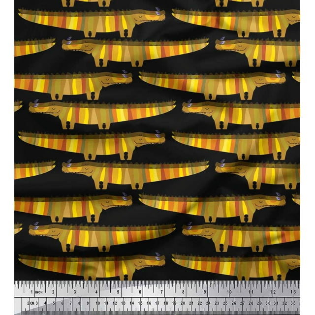 Soimoi Cotton Poplin Fabric Crocodile Kids Print Sewing Fabric Yard 56 Inch Wide