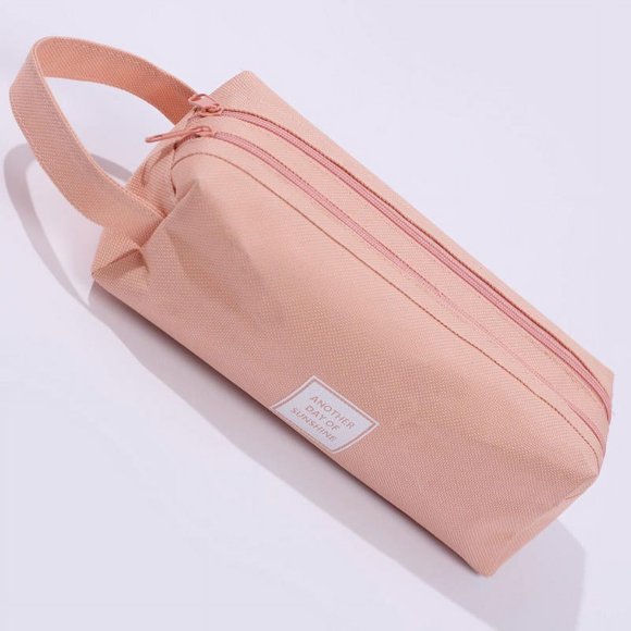 Trousse à Crayons Double Couche Grande Capacité en Tissu Oxford Simple Double Fermeture Éclair Trousse de Papeterie