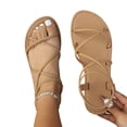 thumbnail image 4 of Xdegoge Women's Elastic Ankle Strap Flat Sandals Gladiator Strappy Open Toe Summer Slide Shoes Casual Beach Vacation Solid Color Daily Walking Footwear, 4 of 9