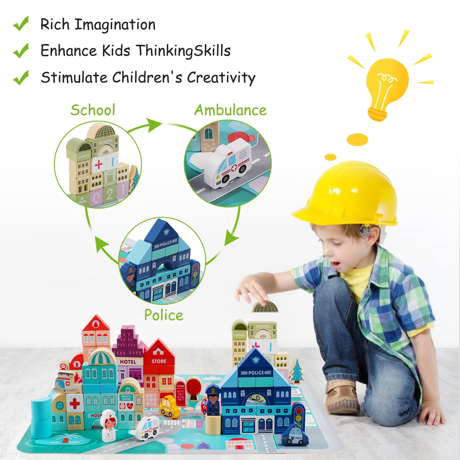 Kesletney Wooden Building Blocks City Construction Stacking Toys for Toddlers 3-8 Year Old, 100 Pcs