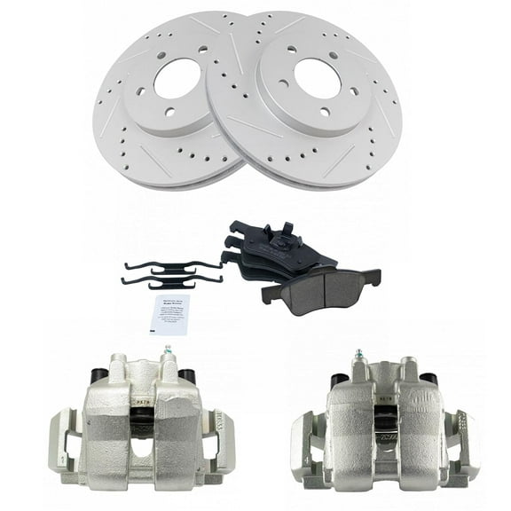 TRQ Front Performance Brake Pad & Rotor Kit Brake Caliper Brake Pads Brake Rotors Set Ceramic Vented Premium G-Coated Fits Select 2005-2009 Ford Escape Mazda Tribute 2007-2009 Mercury Mariner