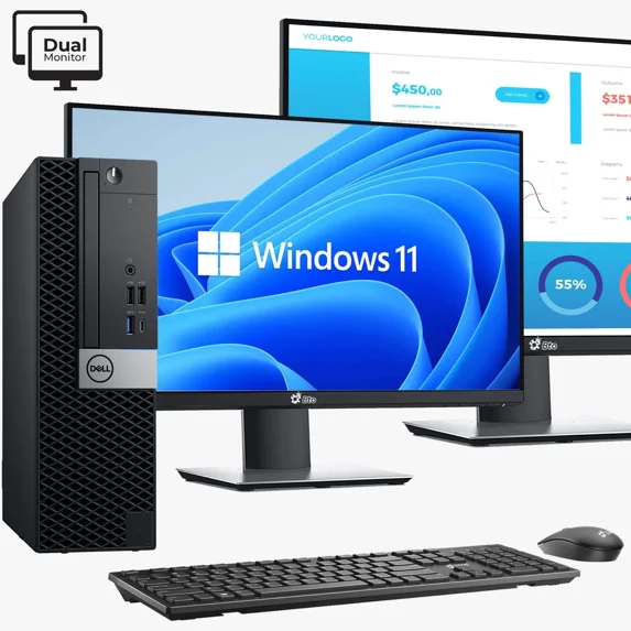 Restored Dell Desktop Computer OptiPlex 5070 PC Intel i7-9700 (8-Core), 16GB DDR4 Ram, 512GB NVMe SSD, New Dual 24" LED Monitors, Built-in WiFi, Wireless KB & Mouse, Windows 11 Pro (Refurbished)