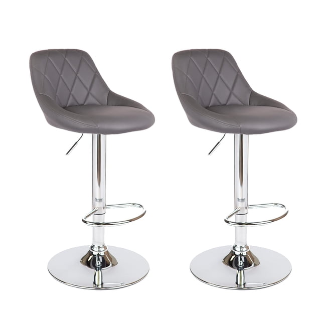 Bronte Living Leatherette Bar Stool 360 Swivel High Backrest Adjustable Height Base with Hard Floor Protection Plastic - Series Janice - Set of 2