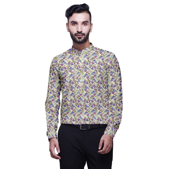 BESTMAN Chemise à Col Mandarin Imprimée pour Homme Kurta Courte Décontractée Robe Ethnique