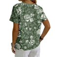 thumbnail image 6 of Vintage Floral V-Neck Tunic Tops for Women - Short Sleeve Button Detail Casual Blouse, Loose Fit Cotton-Linen Look Pullover Shirt for Summer & Vacation Green XXL, 6 of 6