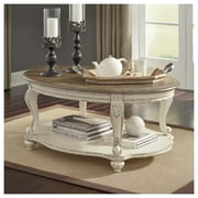 Signature Design by Ashley Realyn White and Brown Farmhouse Style Coffee Table with Storage Shelf