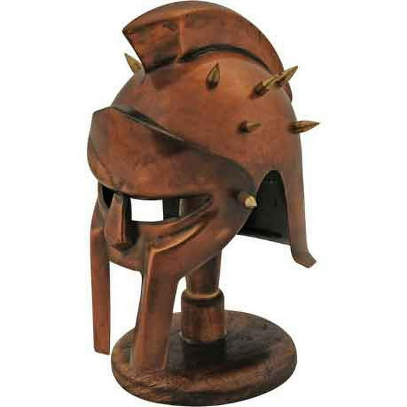SZCO Supplies Miniature Decorative Brass Finished Replica Spiked Gladiator Helmet with Stand Medium