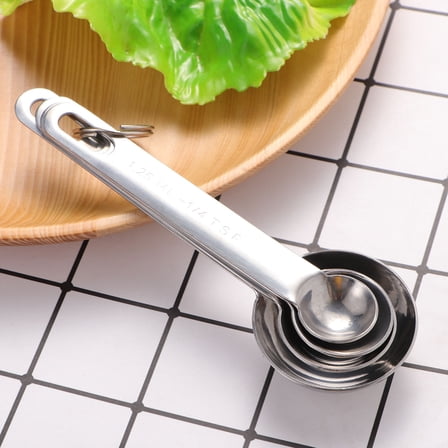 QIFULL 4Pcs Stainless Steel Measuring Spoons Set with Ring Hook for Easy Hanging Storage