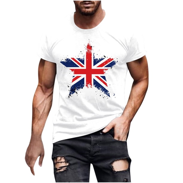 Mens Casual Manga Corta Botón Abajo Camisetas Estados Unidos Bandera Impresión Cuello Redondo Suéter Camiseta, Poliéster Casual Uso Diario para Hombres