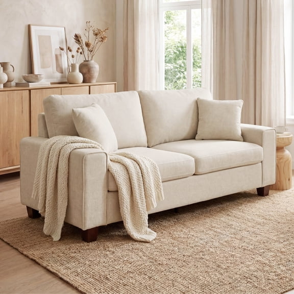 Poshby 71.25'' 2-Seater Sofas Couches Loveseat with Chenille Recliner, Modern for Living Room, Beige