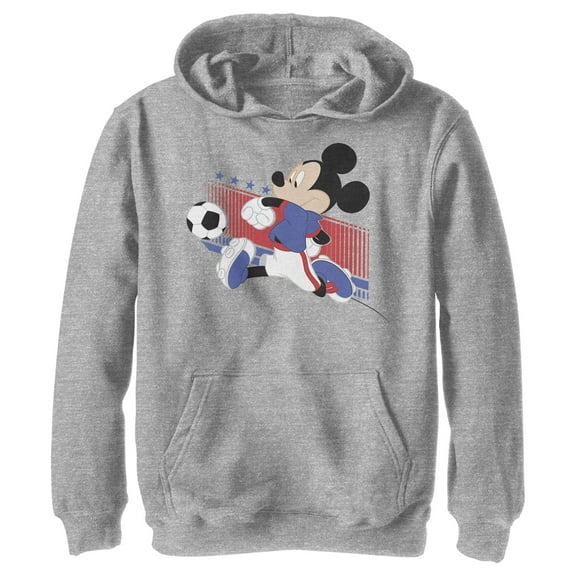 Boy's Mickey & Friends Mickey Mouse Soccer USA  Pull Over Hoodie Athletic Heather Large