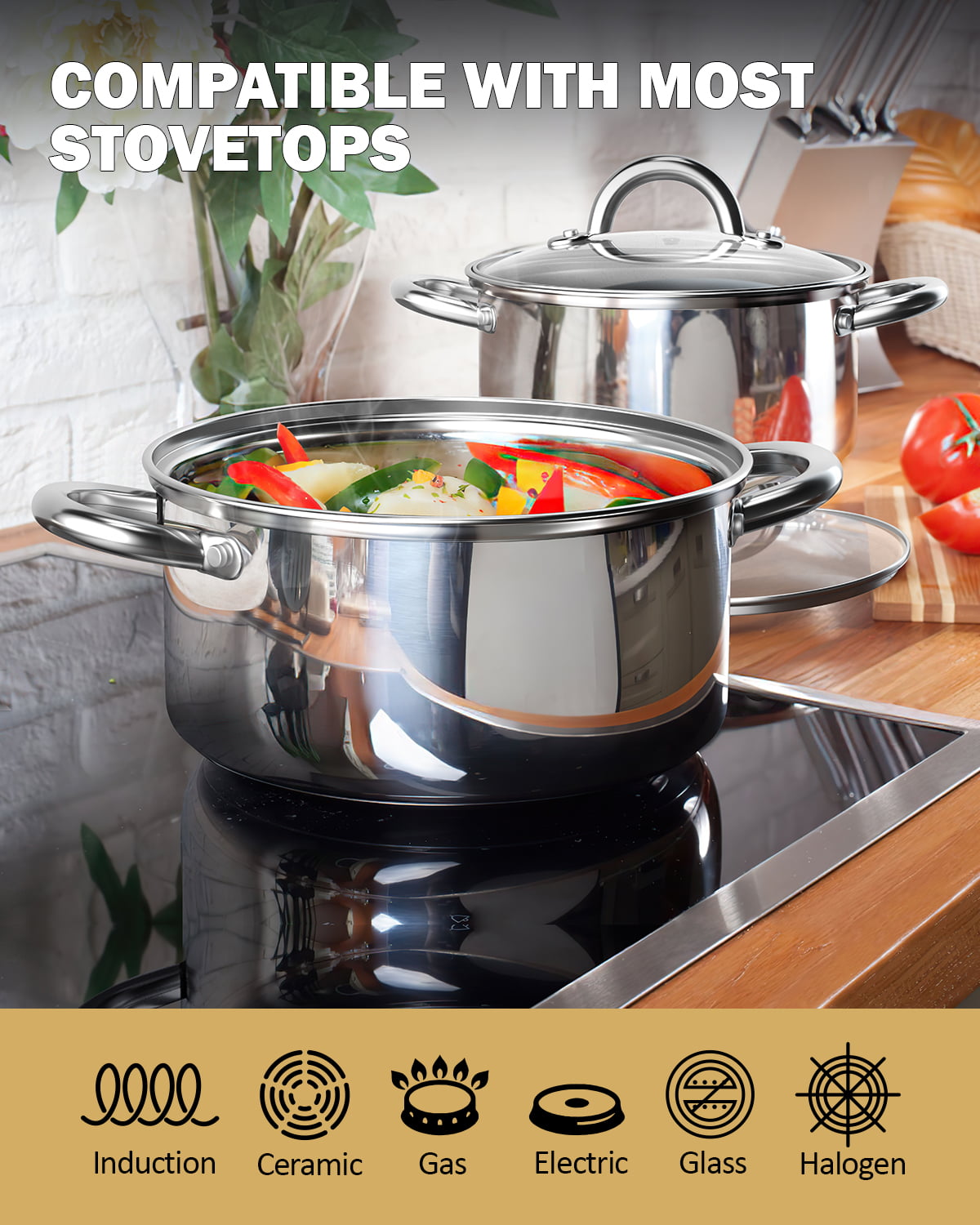 5 Quart Stainless Steel Induction Stock Pot with Glass Lid, 5 Qt  Multipurpose Cooking Soup Pot with Pour Spout, Scale Engraved Inside,  Dishwasher Oven