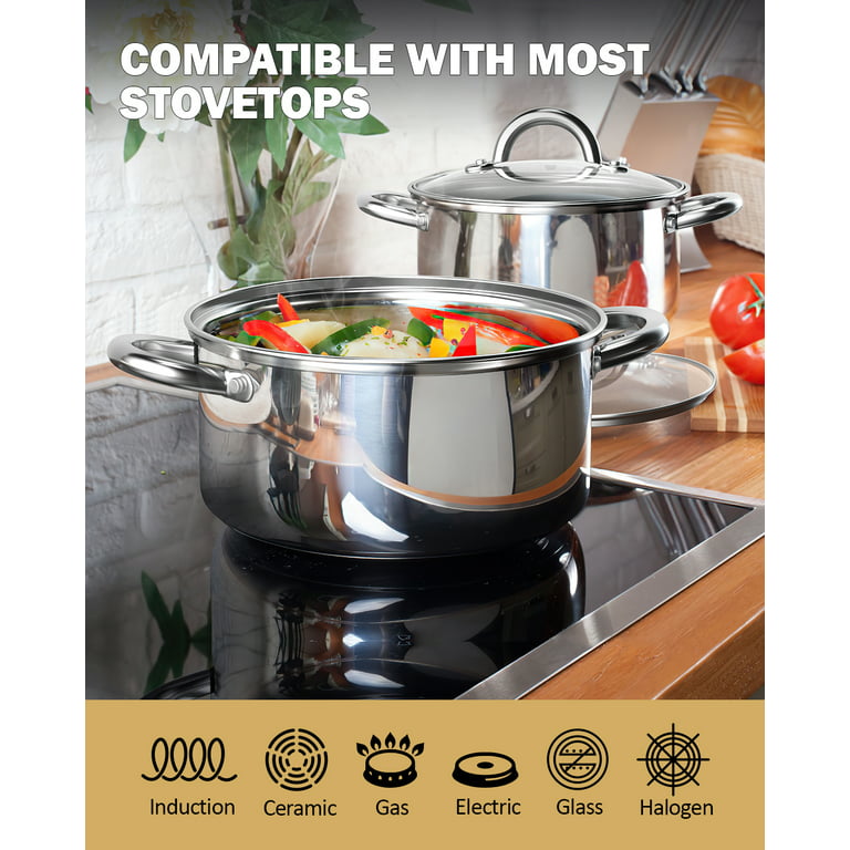 16 Qt Tramontina Stainless Steel Covered Stockpot, Induction Ready, 3ply  Base, Clear Lid