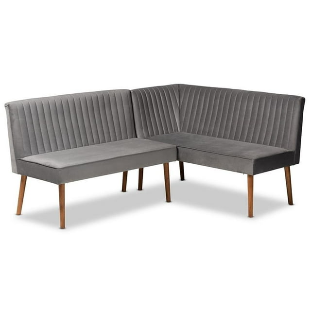 Bowery Hill Velvet Gray Dining Nook Set Rectangular Channel Tufted Unassembled
