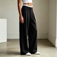 thumbnail image 4 of cocolona Womens Casual Patchwork Dress Pants Elastic Waist Straight Wide Leg Commute Yoga Pants with Pockets, 4 of 5