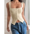thumbnail image 6 of Womens Square Neck Button Down Ribbed Tank Tops Cute Sleeveless Summer Tops Apricot S, 6 of 7