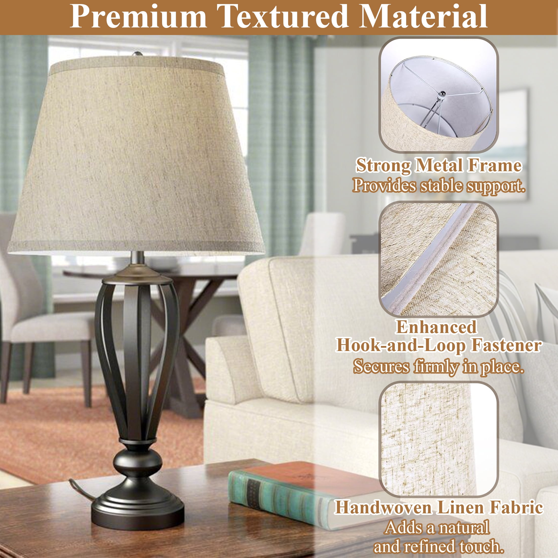 Aovky Lamp Shades Set of 2, Drum Lampshades 11.6" Top x 12.6" Bottom x 9.8" Height with Spider Fitter, Large Beige Replacement Fabric Lampshades for Table Lamps and Floor Lamps, Easy Assembly