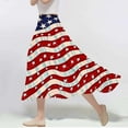 thumbnail image 2 of Women's 4th of July American Flag Maxi Skirt – High Waist A-Line Ruched Dress with Stars & Stripes Print, Summer 2025 Casual Party Skirt, 2 of 5