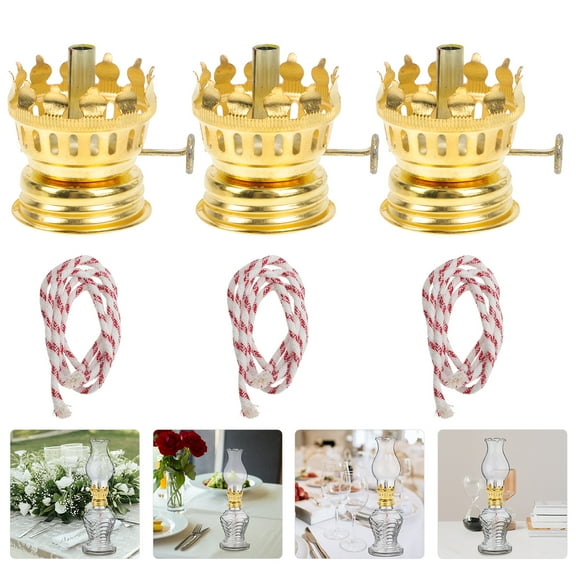 Omeite Old retro kerosene lamp glass oil lamp home outdoor lantern accessories (gold dimmer [3 pieces] send 3 wicks) wick color random