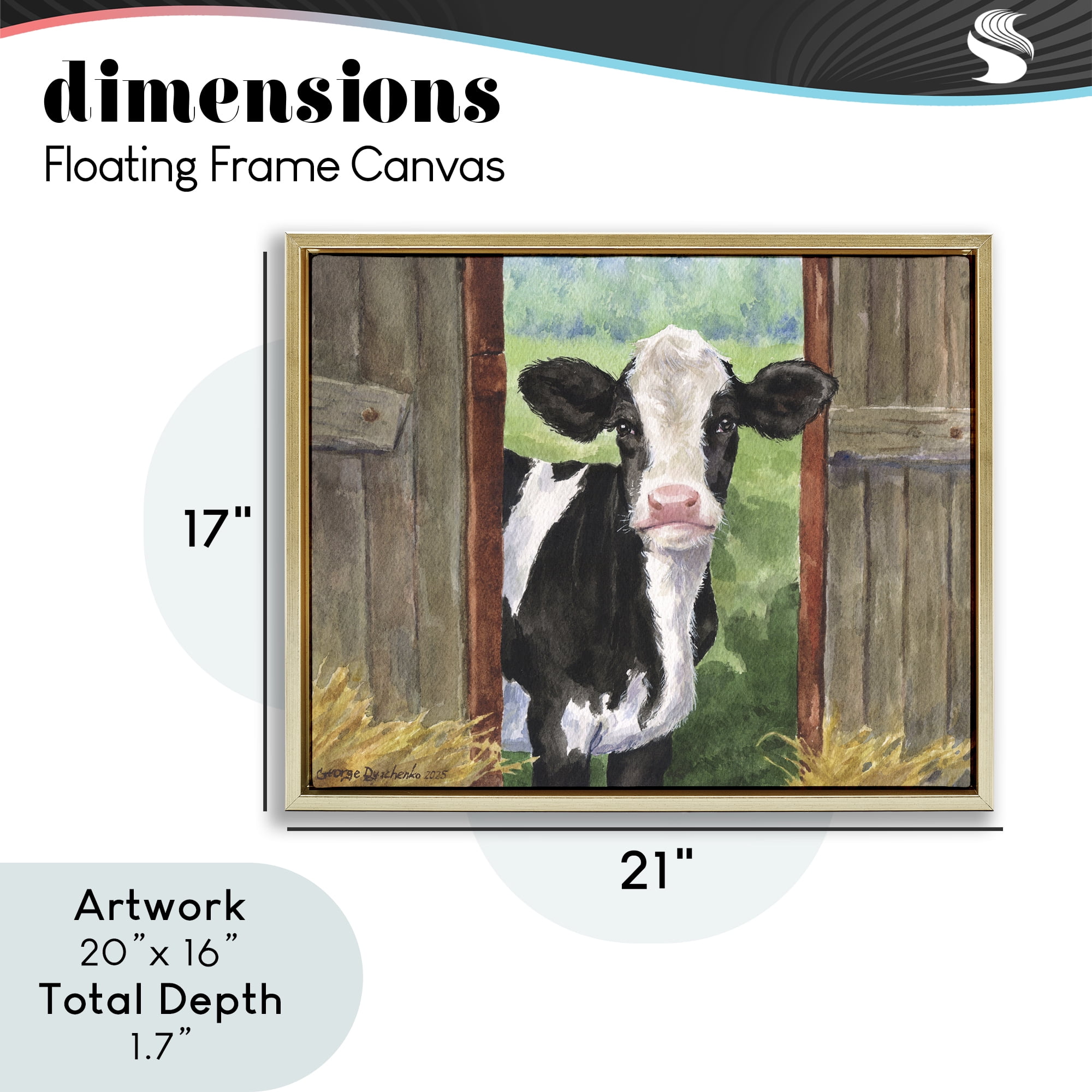 Stupell Industries Cow in Wooden Gate Gold Framed Floater Canvas Wall Art, design by George Dyachenko
