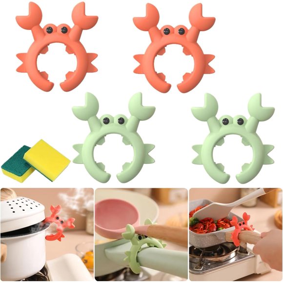 4 Pcs Crab Spatula Holder, Crab Utensil Holder, Crab Spoon Holder for Pot, Creative Crab Shaped Spatula Rack, Silicone Multifunctional Spatula Holder Anti-overflow Clip (Mixed colors)