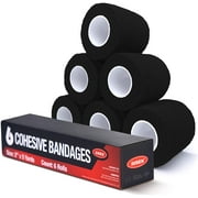Cohesive Bandage 2” x 5 Yards, 6 Rolls, Self Adherent Wrap Medical Tape, First Aid Gauze for Stretch Athletic, Ankle Sprains, Sports-Black