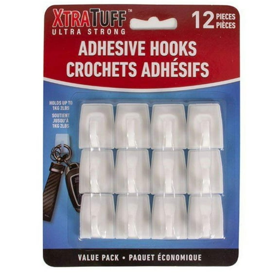1.5" Xtra Tuff Adhesive Hooks:12CT