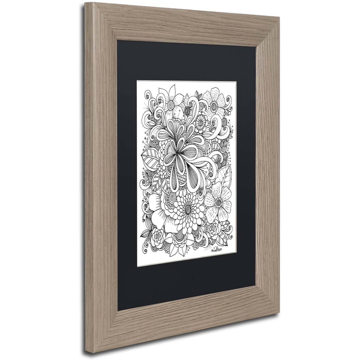 Trademark Fine Art "Zendoodle 5" Canvas Art by KCDoodleArt Black Matte, Birch Frame