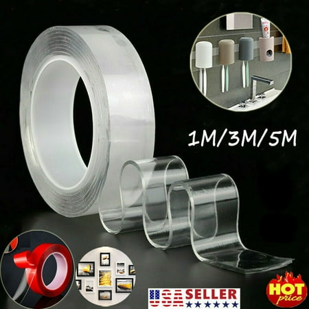 Double Sided Adhesive Tape, Transparent Strong Adhesive Traceless Removable Washable & Reusable Anti Slip Tape for Home, Wall, Room, Paste...