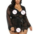 thumbnail image 3 of Lindreshi Bath Robes Female Women V-neck Lace Sexy Lingerie Underwear Bathrobe Mesh Robe with Thong + Belt, 3 of 8