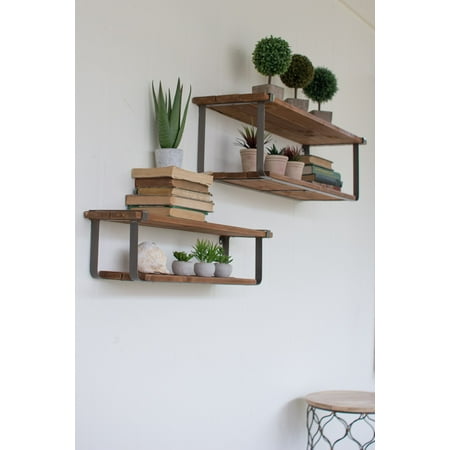 Wood & Metal Wall Mounted Shelving with Two Shelves Each ...