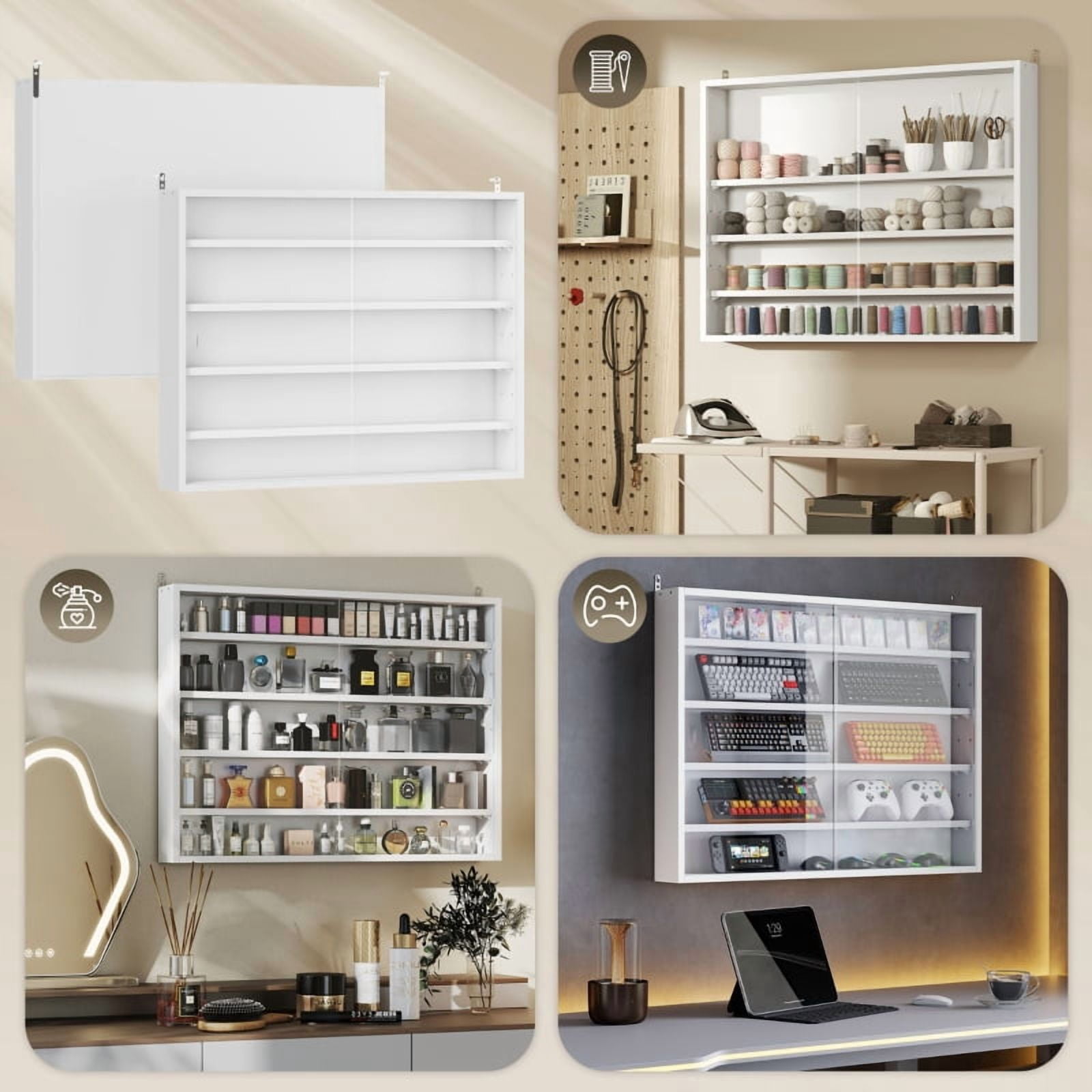 Alvantor 5-Tier Wall Display Storage Cabinet with Glass Doors & 4 Adjustable Shelves 23.6"x31.5" White