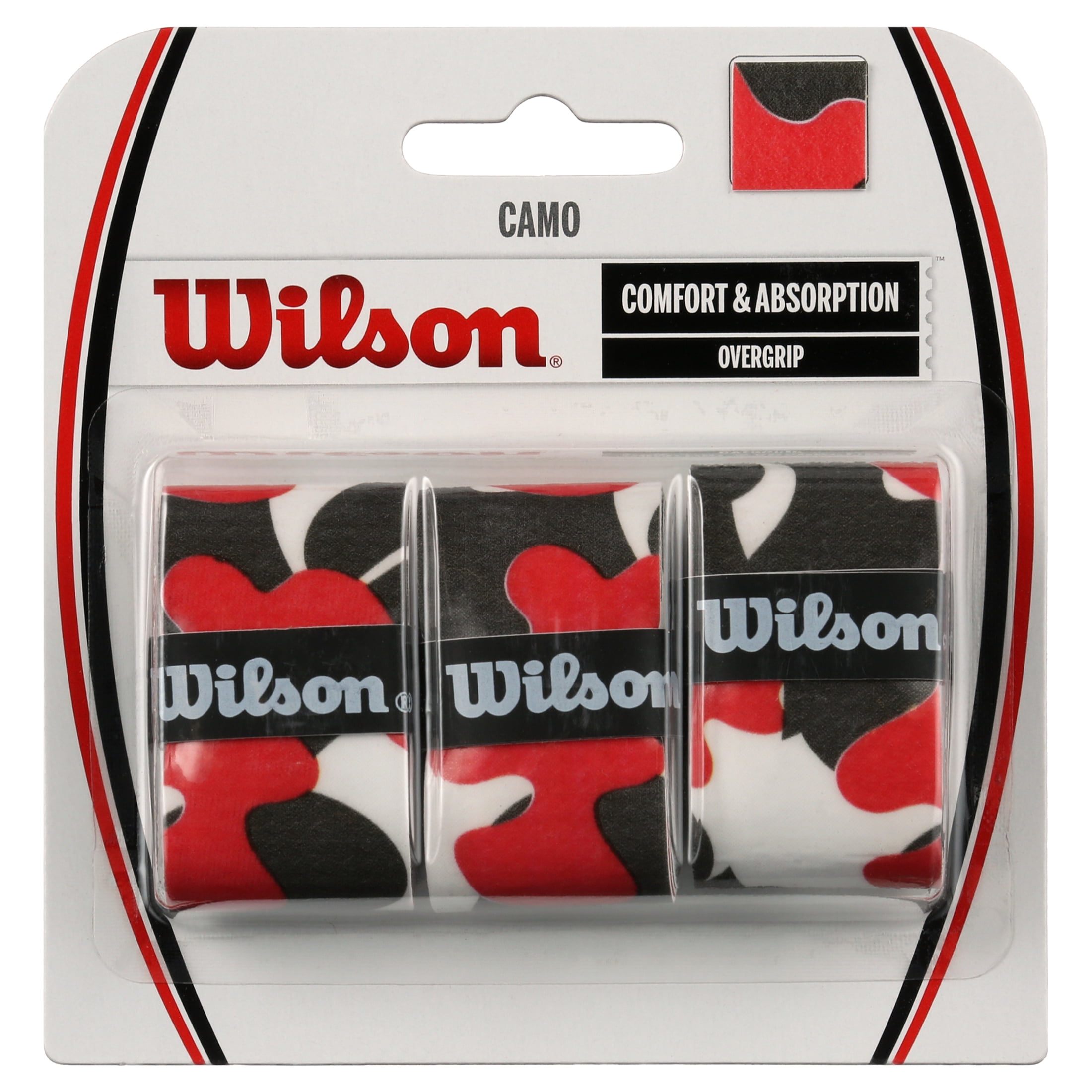 Wilson Camo Overgrip Racquet Sport Grips, Red/White/Blue Camo, 3 Pack
